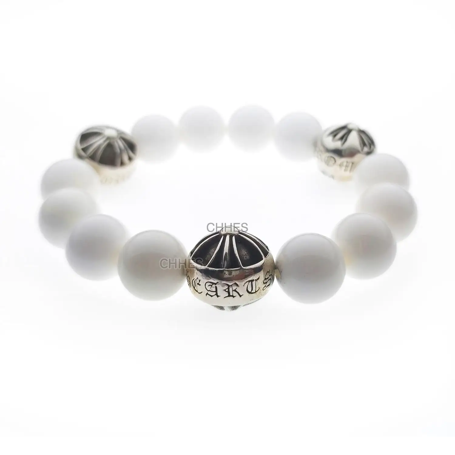 Chrome hearts 克罗心 14MM白玛瑙3银球手链