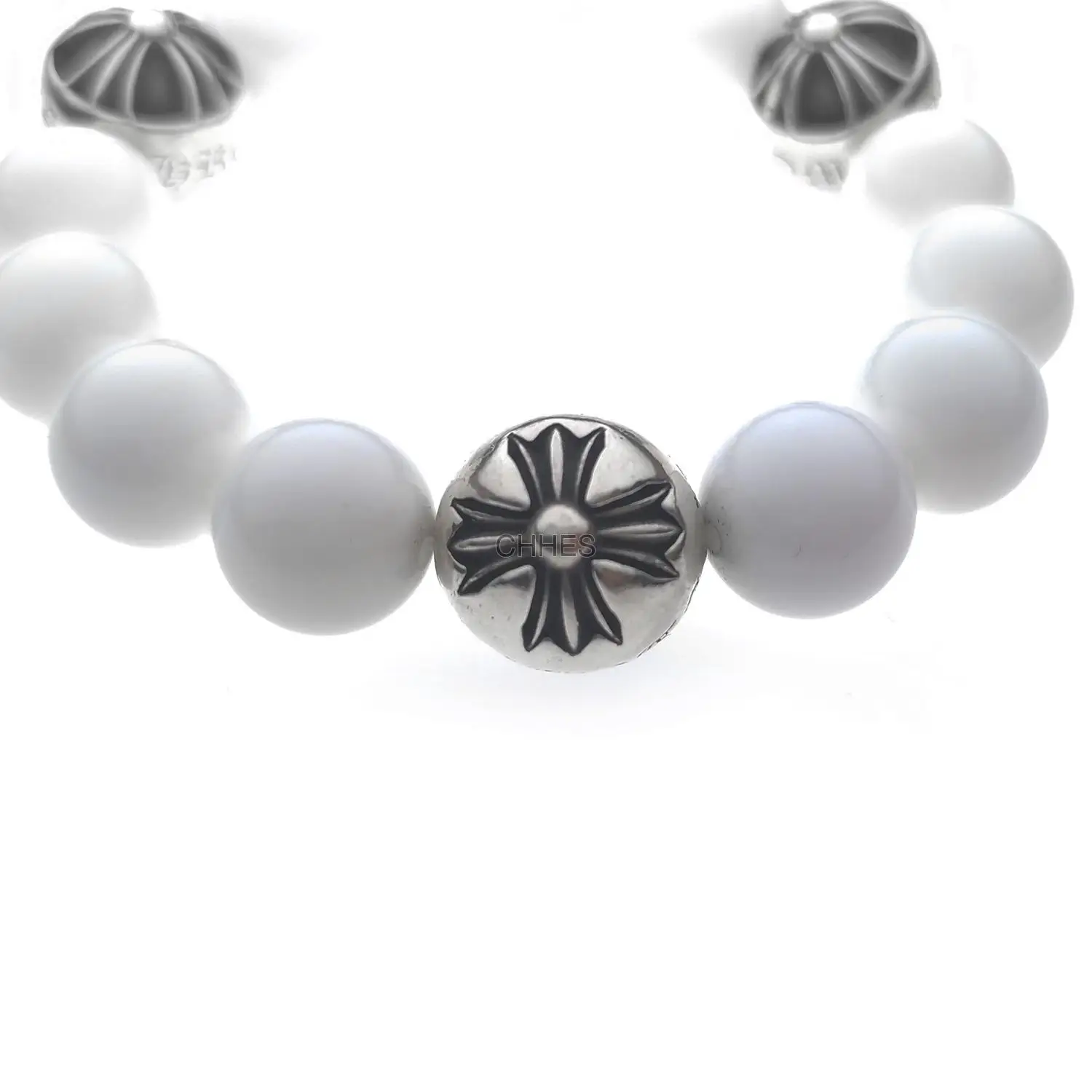 Chrome hearts 克罗心 14MM白玛瑙3银球手链