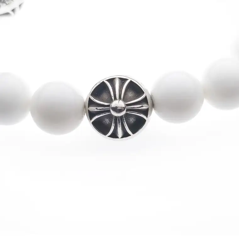 Chrome hearts 克罗心 14MM白玛瑙3银球手链