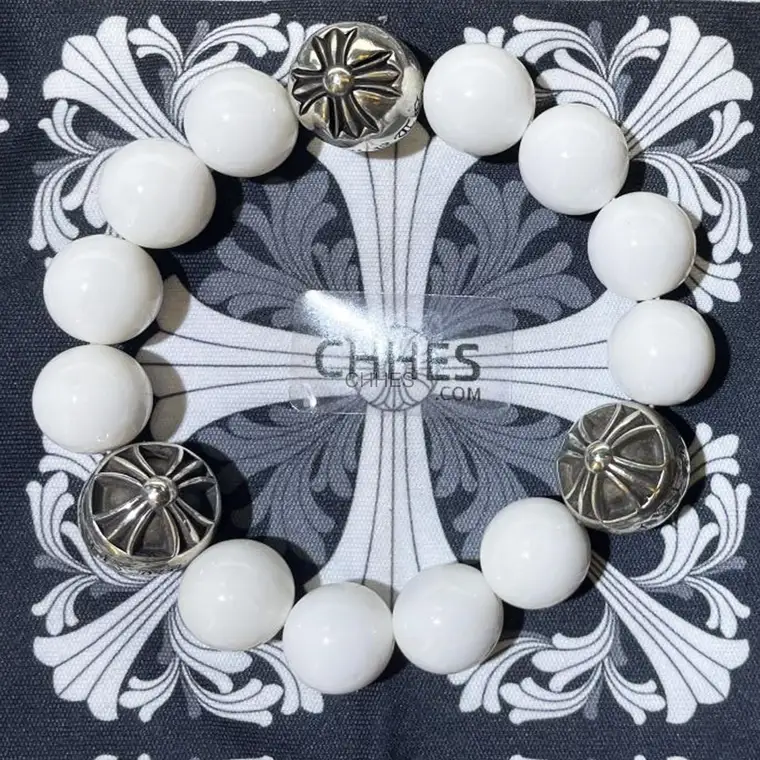 Chrome hearts 克罗心 14MM白玛瑙3银球手链
