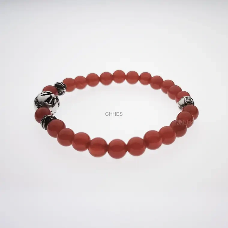 Chrome hearts 克罗心 6MM红玛瑙4银十字花字母球手链