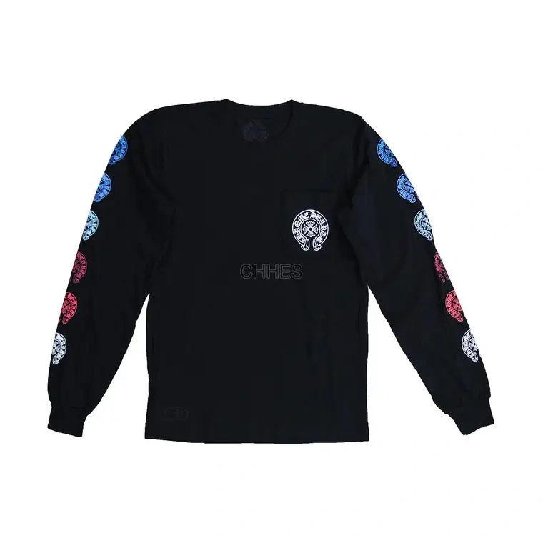 Chrome hearts 渐变十字花马蹄黑色长袖T恤