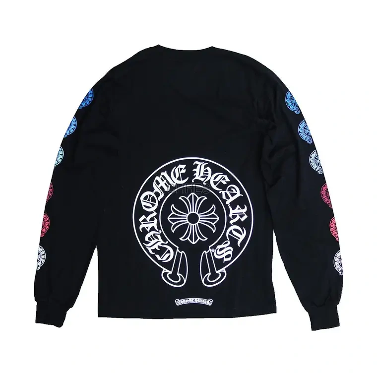 Chrome hearts 渐变十字花马蹄黑色长袖T恤