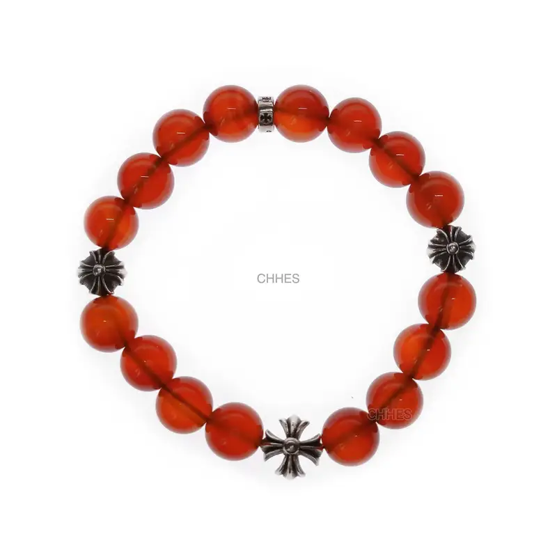 Chrome hearts 克罗心 10MM红玛瑙4银十字花字母球手链