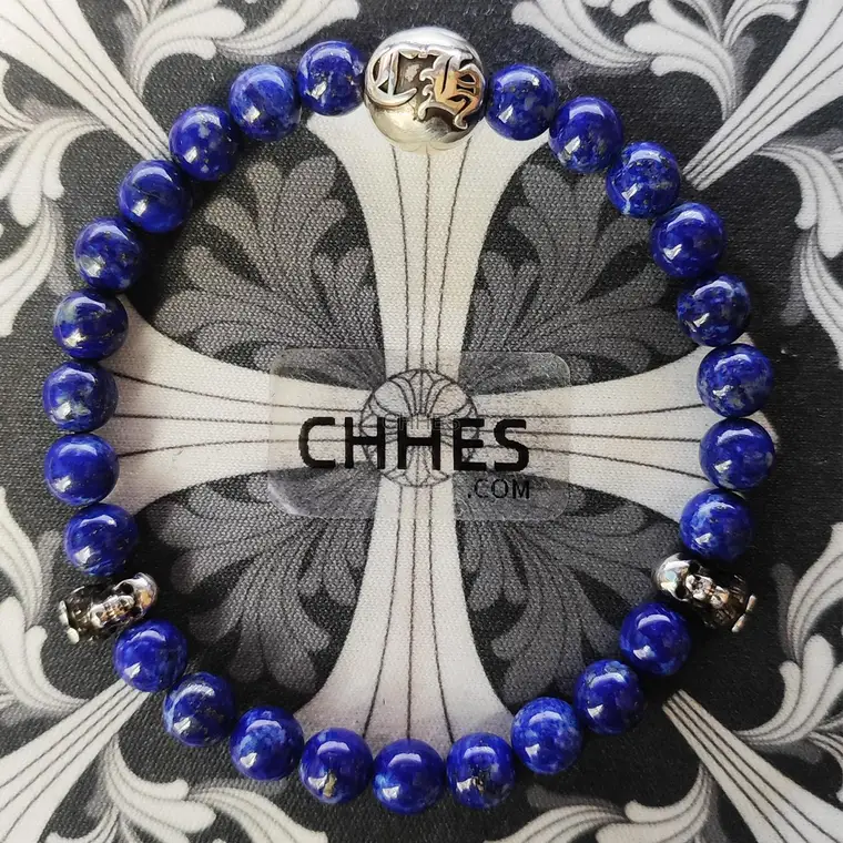 Chrome hearts 克罗心 FOTI骷髅3银6MM青金石手链