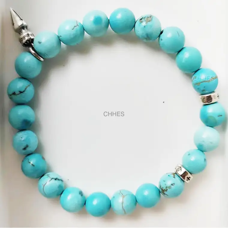 Chrome hearts 克罗心 8MM绿松石子弹头吊坠珠子手链