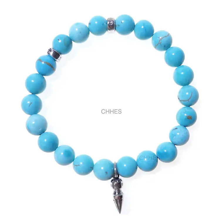 Chrome hearts 克罗心 8MM绿松石子弹头吊坠珠子手链