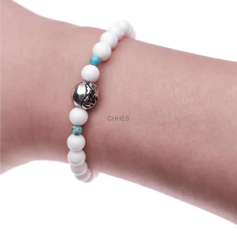 Chrome hearts 克罗心 6MM白玛瑙绿松石银球手链