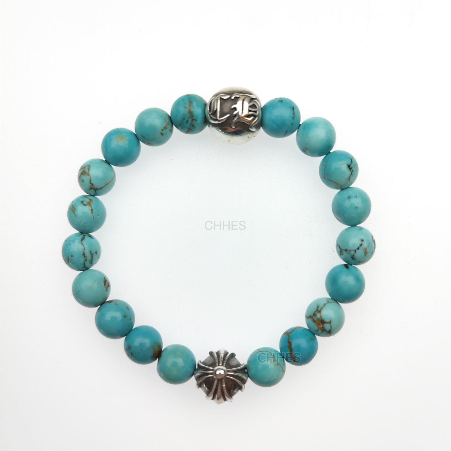 Chromehearts 克罗心8MM天然绿松石2银珠手链绿松石【正品保障】- CHHES
