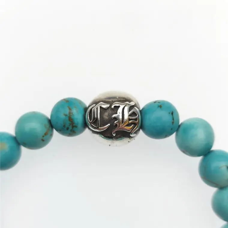 Chromehearts 克罗心 8MM天然绿松石2银珠手链