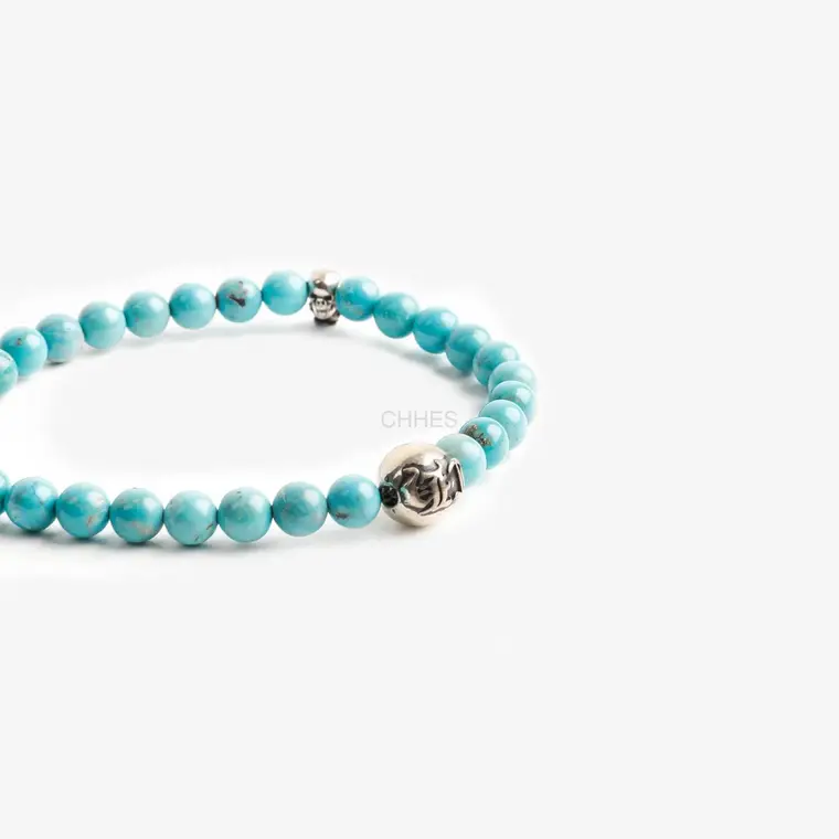 Chrome hearts 克罗心 FOTI骷髅3银6MM绿松石手链