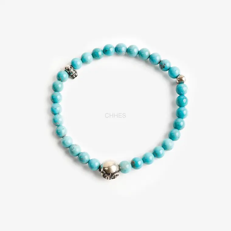 Chrome hearts 克罗心 FOTI骷髅3银6MM绿松石手链