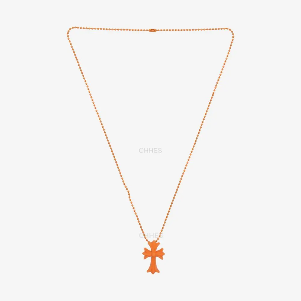 克罗心 橙色硅胶黄铜十字架项链（套装）