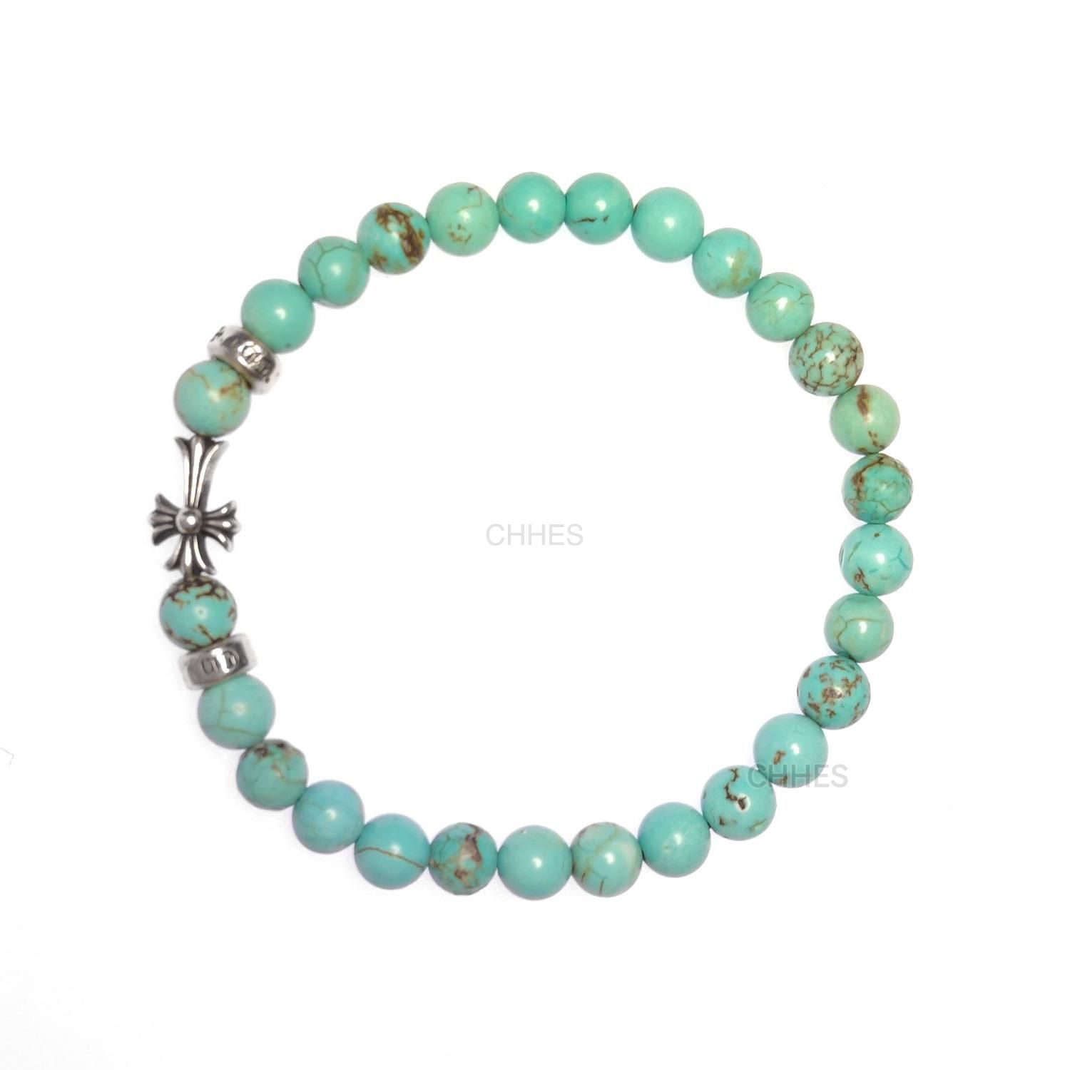 CHROME HEARTS 克罗心横十字架babyfat 6MM黑曜石手链- CHHES