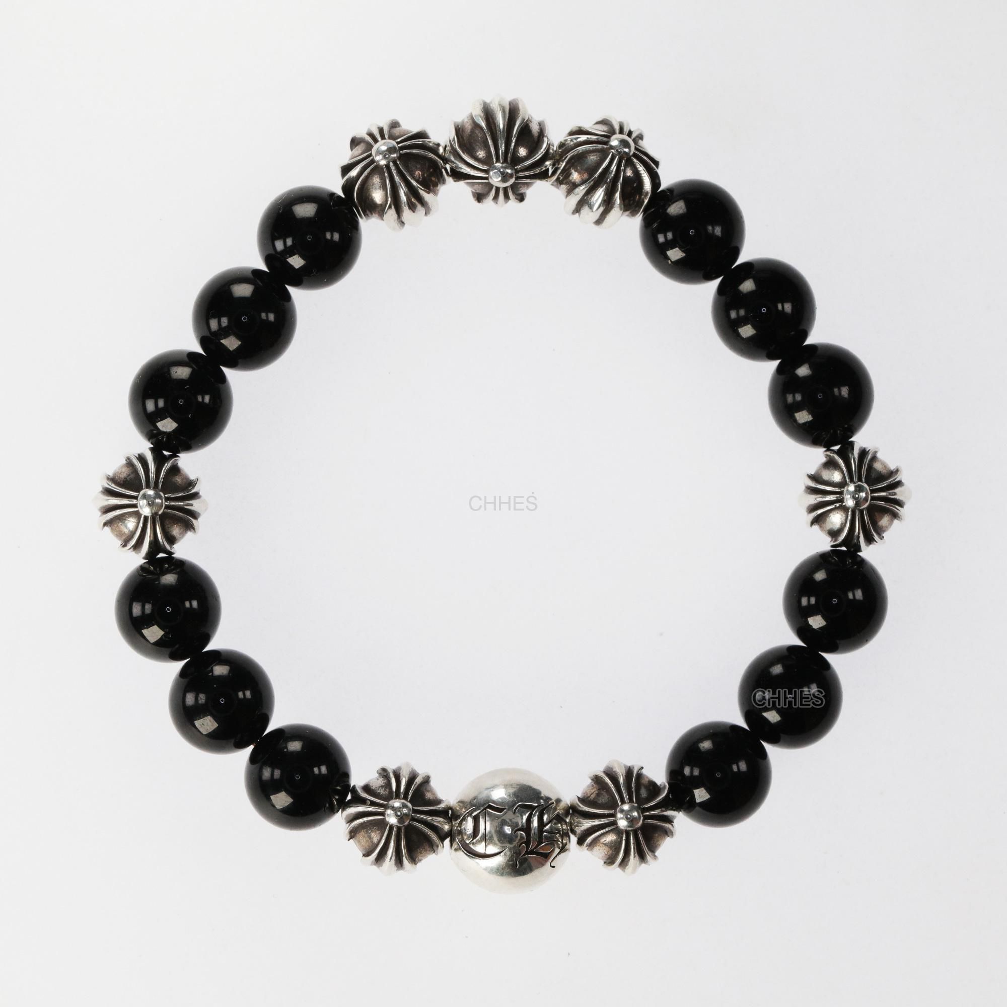 CHROME HEARTS Chromehearts 克罗心10MM天然黑曜石8银珠手链- CHHES