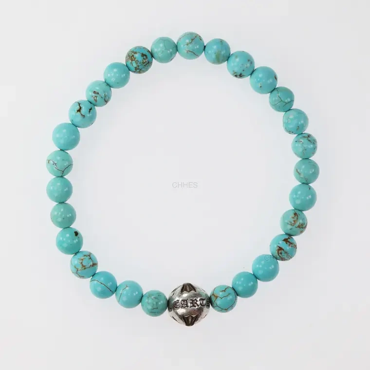 Chrome hearts 克罗心 十字花字母球绿松石6MM手链