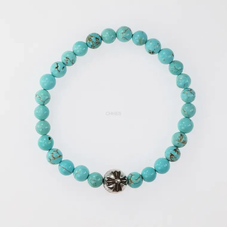 Chrome hearts 克罗心 十字花字母球绿松石6MM手链