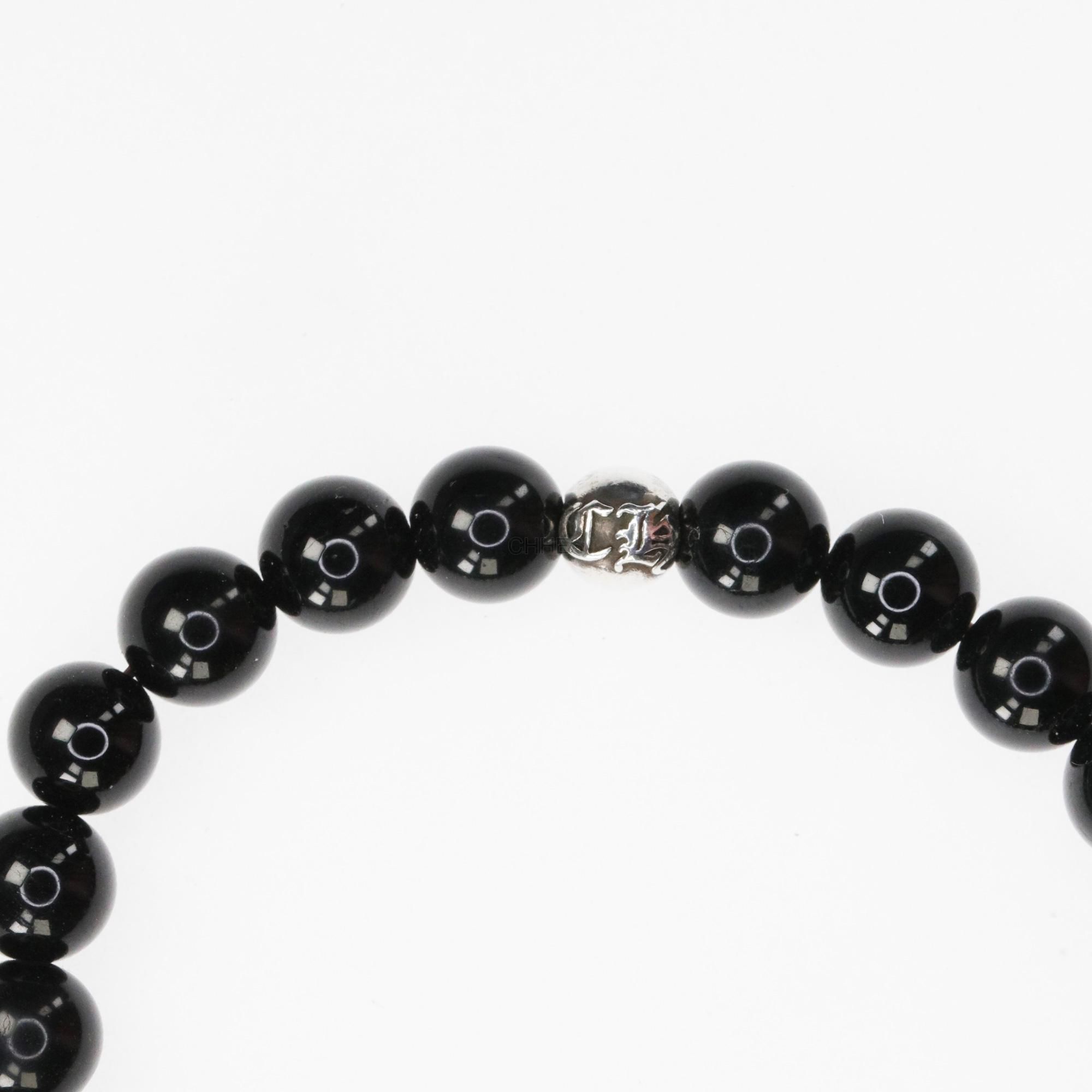 CHROME HEARTS 克罗心黑曜石十字花4银珠8MM手链- CHHES