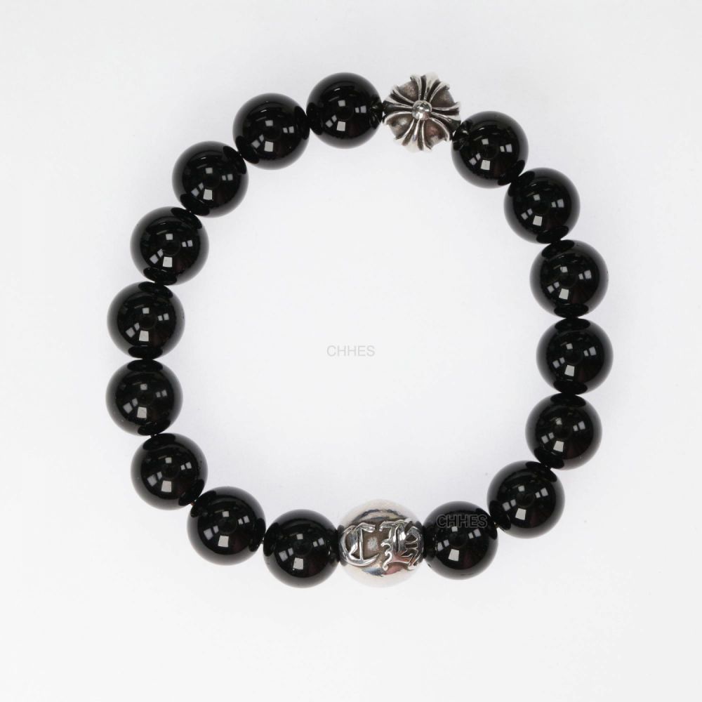 CHROME HEARTS オニキス ビーズ ブレスレット 天然石 ② Chrome Hearts 10mm オプシディアン 2 Silver Beads 【正規品保証