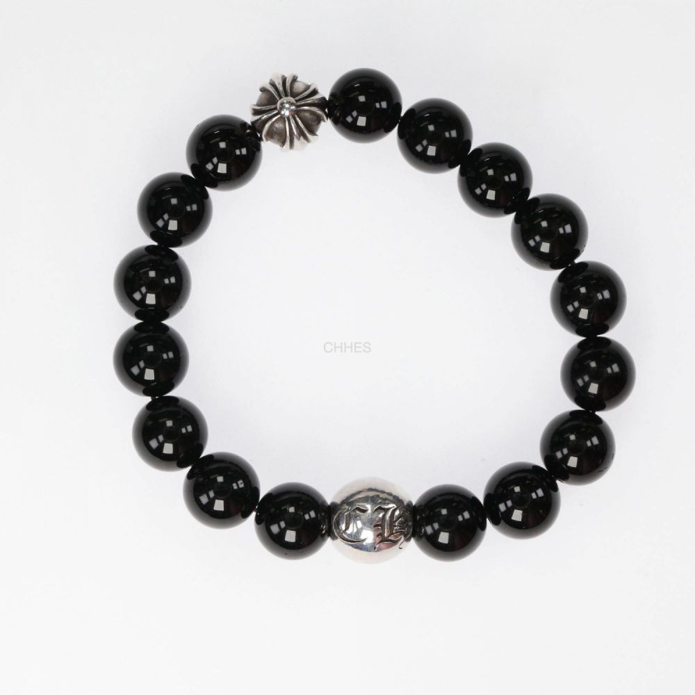 CHROME HEARTS 10mm ビーズブレス ブラック/ホワイト Chrome Hearts 10mm オプシディアン 2 Silver Beads 【正規品保証