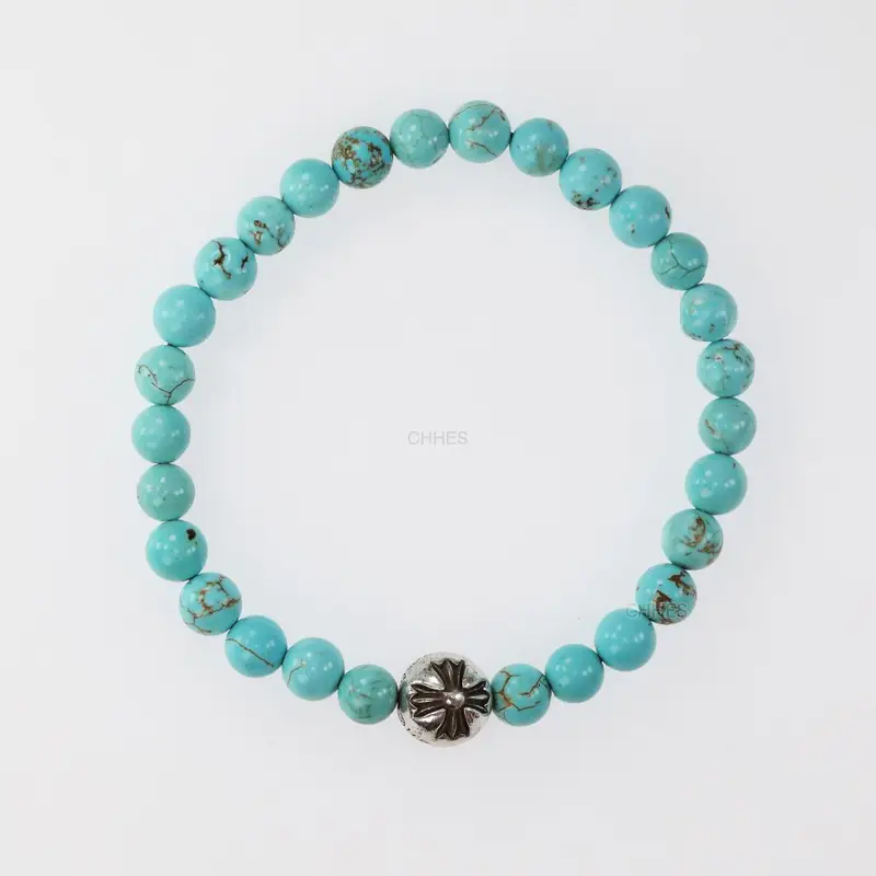Chrome hearts 克罗心 十字花字母球绿松石6MM手链