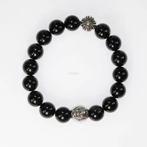 Chromehearts 克罗心 10MM黑曜石2银珠手链
