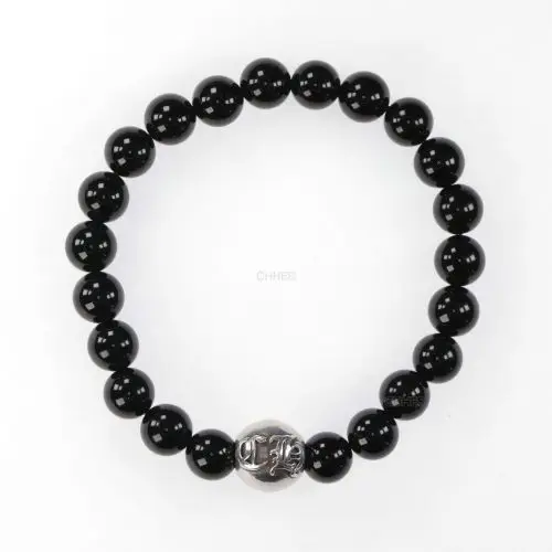 Chromehearts 克罗心 8MM黑曜石字母球银珠手链