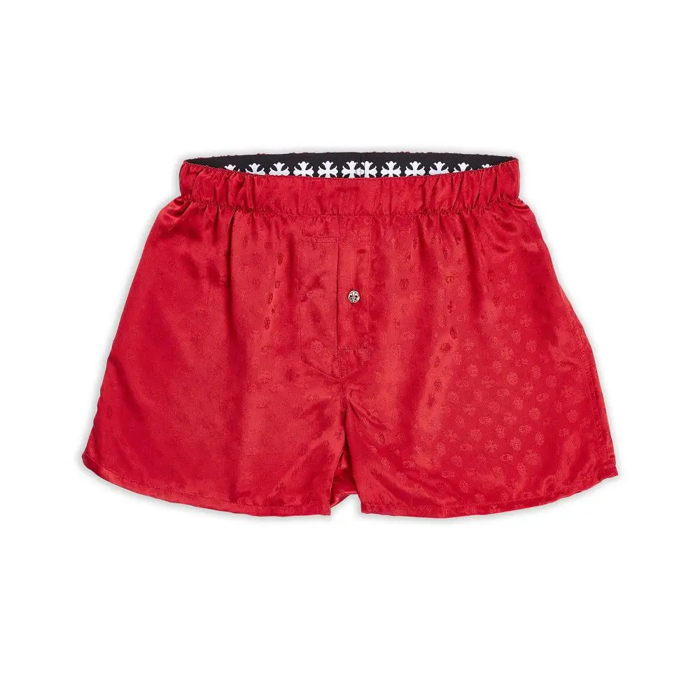 克罗心 红色多元素暗纹真丝短裤