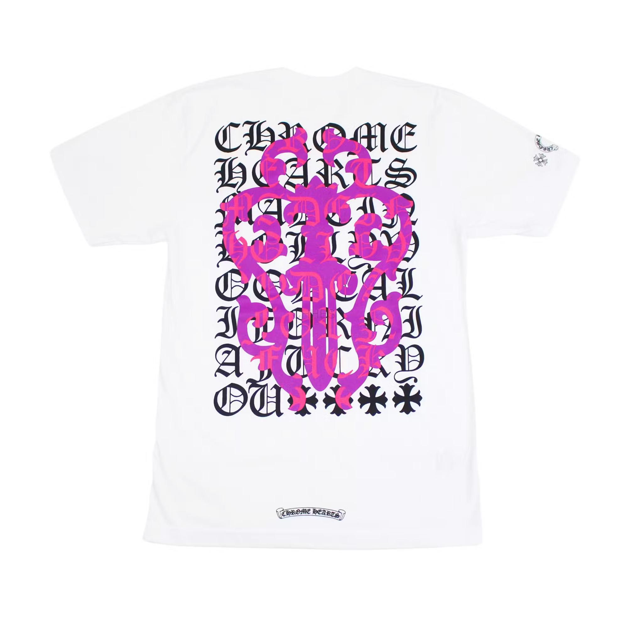 CHROME HEARTS Chrome hearts 经文字符粉色宝剑白色短袖T恤- CHHES