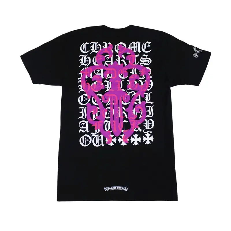 Chrome hearts 经文字符粉色宝剑黑色短袖T恤