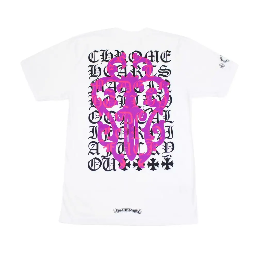 Chrome hearts 经文字符粉色宝剑白色短袖T恤