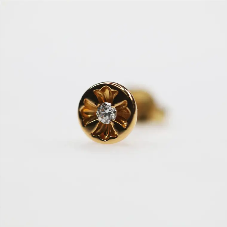 Chrome hearts 克罗心 22K钻石凹十字花平面圆耳钉