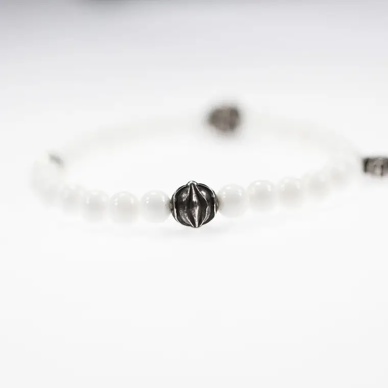 Chrome hearts 克罗心 6MM纯白珠4银十字架手链