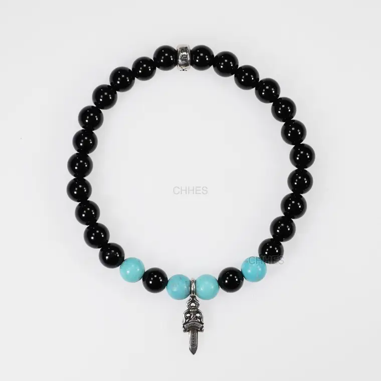 Chrome hearts 克罗心 6MM黑曜石x绿松石宝剑手串