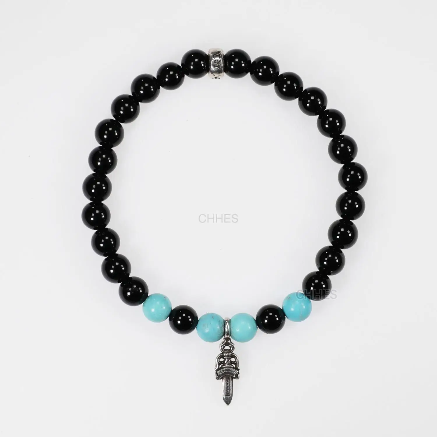 Chrome hearts 克罗心 6MM黑曜石x绿松石宝剑手串