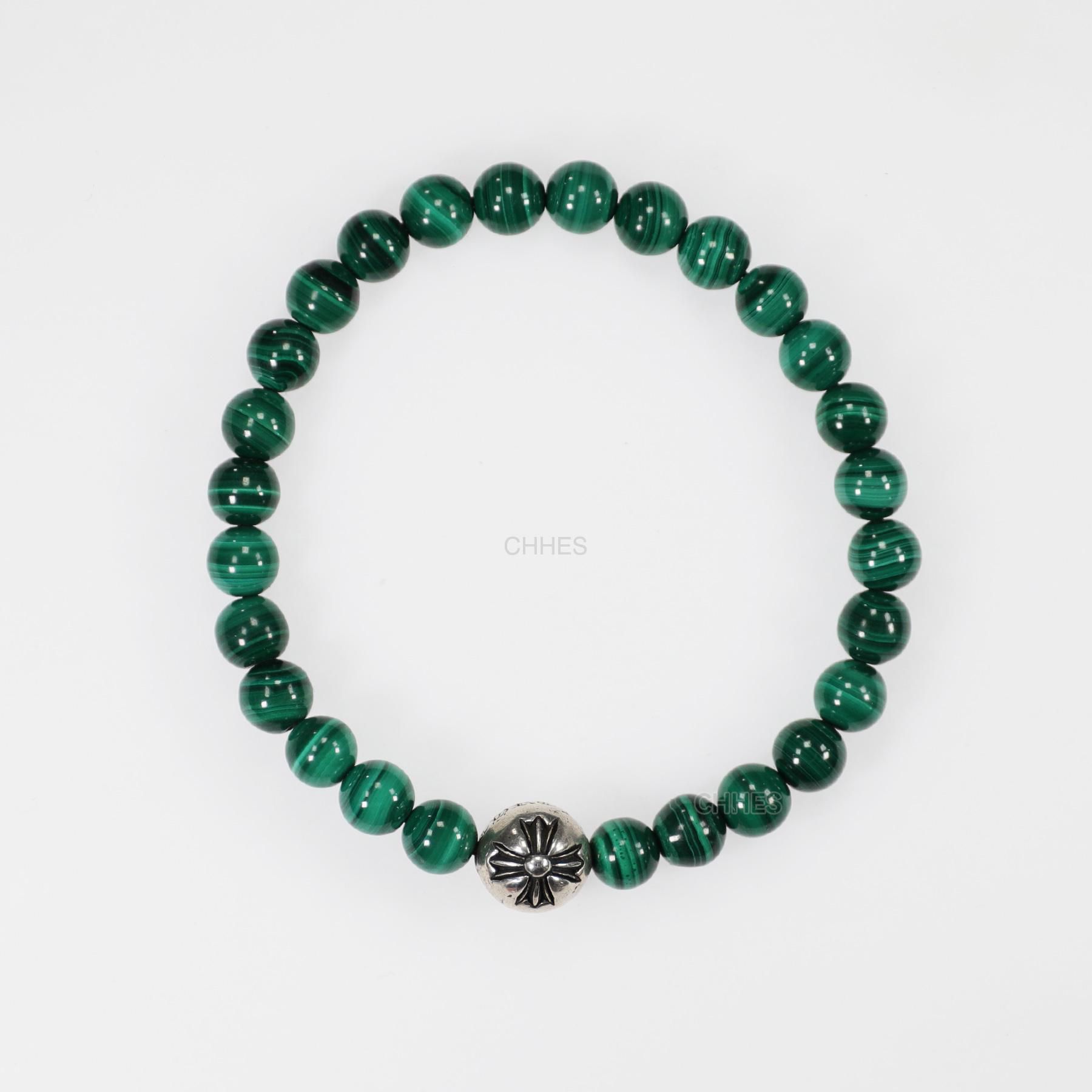 Chrome hearts 克罗心十字花字母球孔雀石6MM手链孔雀石【正品保障