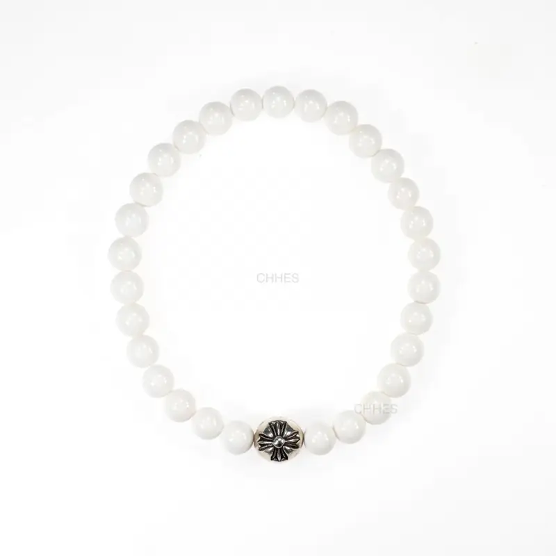 Chrome hearts 克罗心 十字花字母球白珠6MM手链