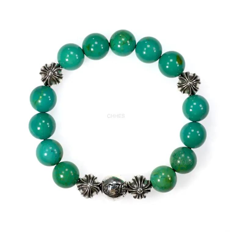 Chromehearts 克罗心 12MM天然绿松石5银珠手链
