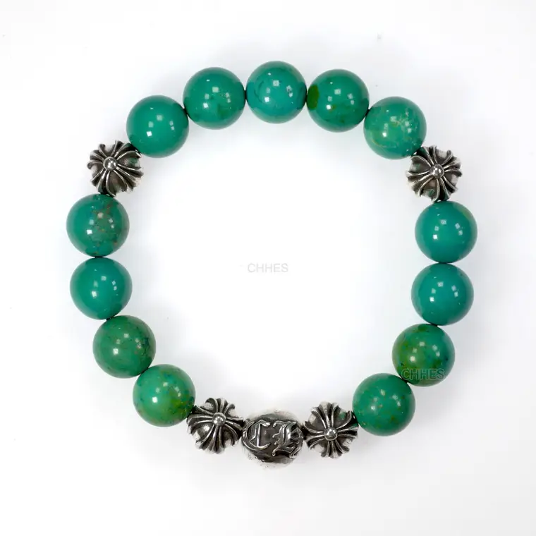 Chromehearts 克罗心 12MM天然绿松石5银珠手链