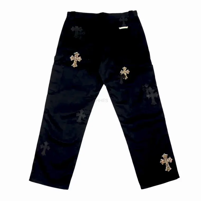 Chrome hearts 克罗心 豹纹 & 黑色十字贴皮工装裤
