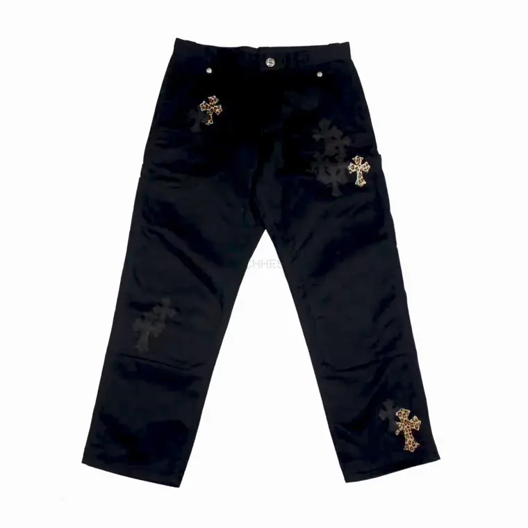 Chrome hearts 克罗心 豹纹 & 黑色十字贴皮工装裤