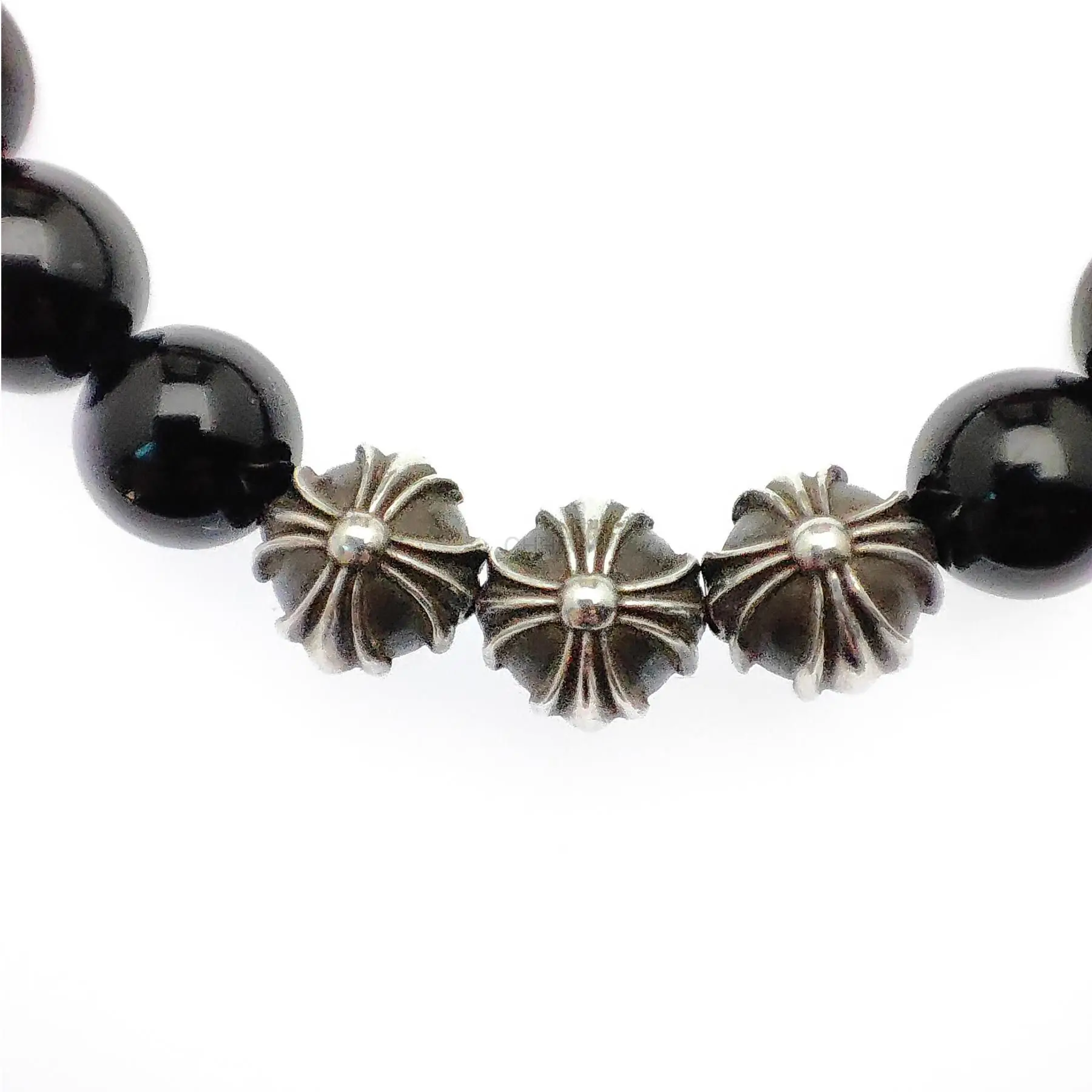 Chromehearts 克罗心 8MM黑曜石8银珠手链