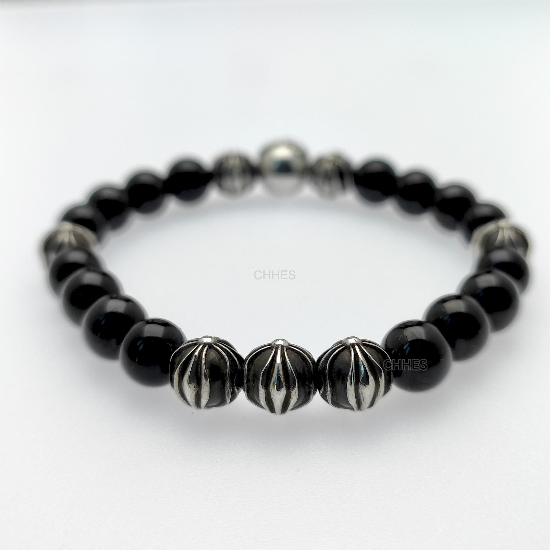 CHROME HEARTS Chromehearts 克罗心8MM黑曜石8银珠手链- CHHES