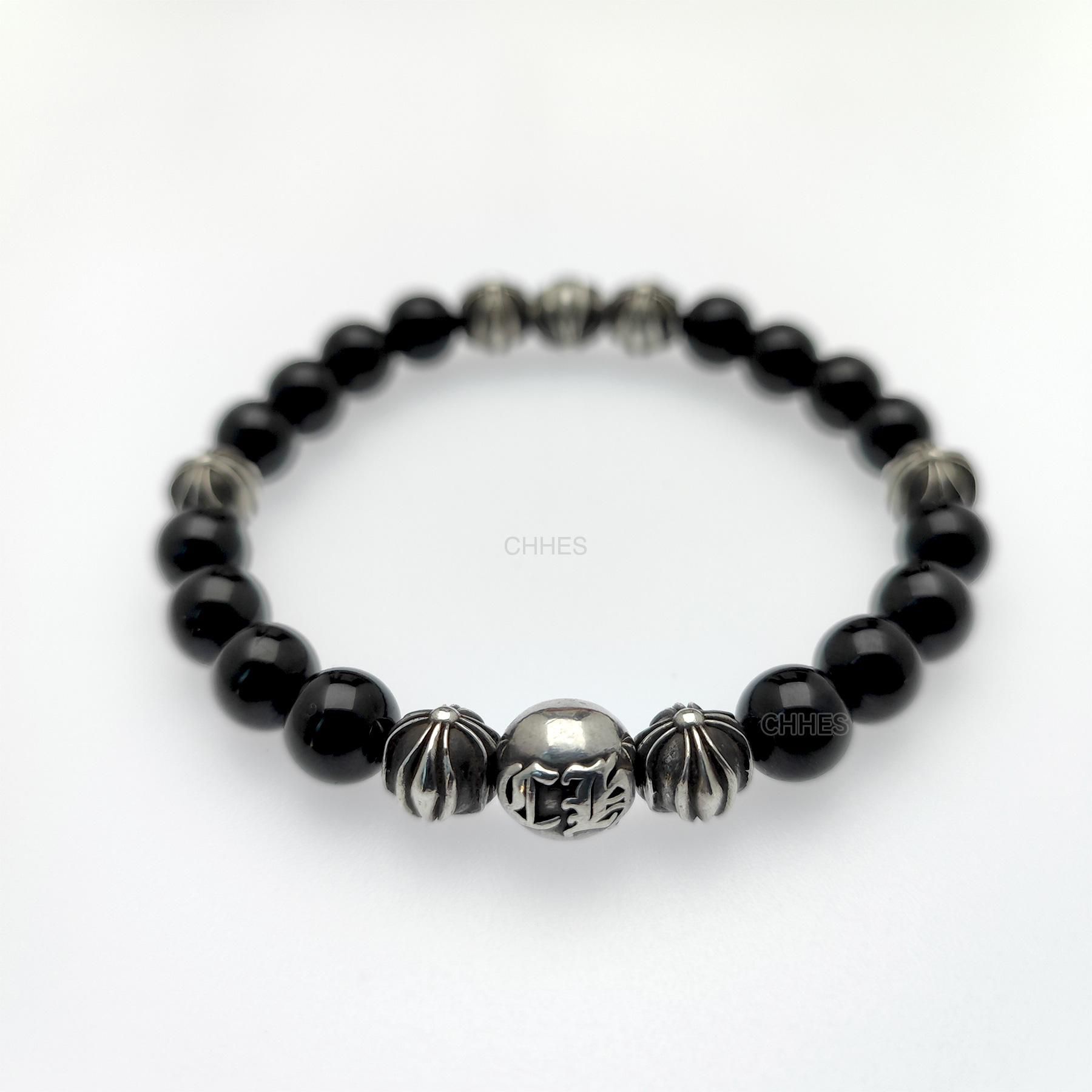 CHROME HEARTS Chromehearts 克罗心8MM黑曜石8银珠手链- CHHES