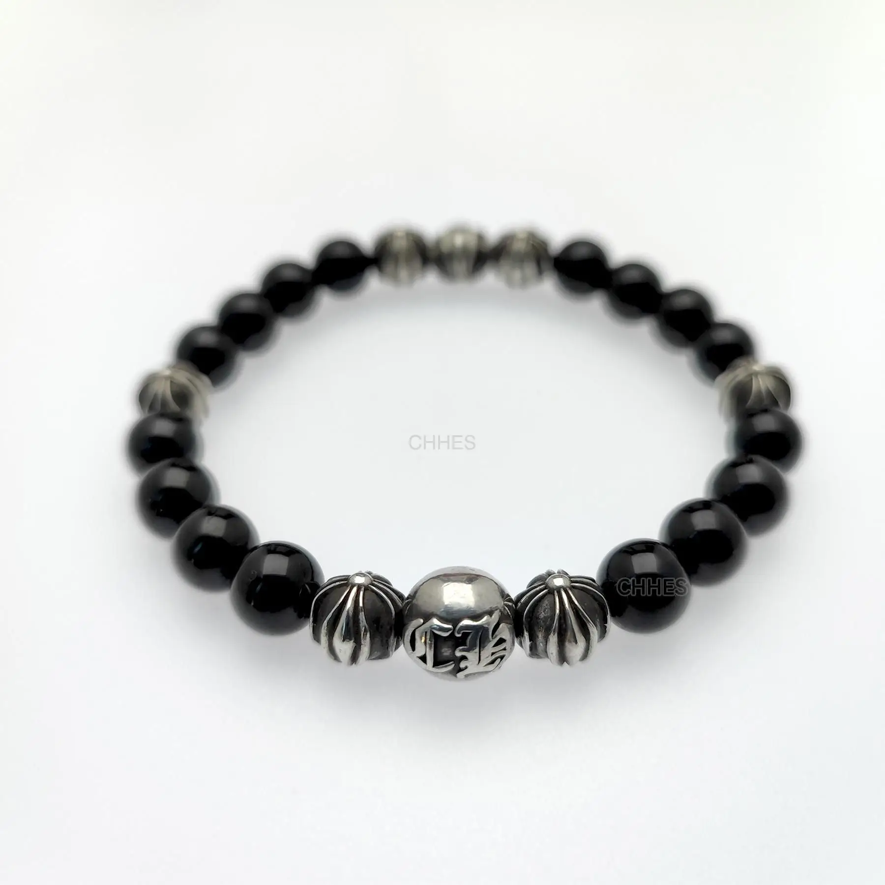 Chromehearts 克罗心 8MM黑曜石8银珠手链