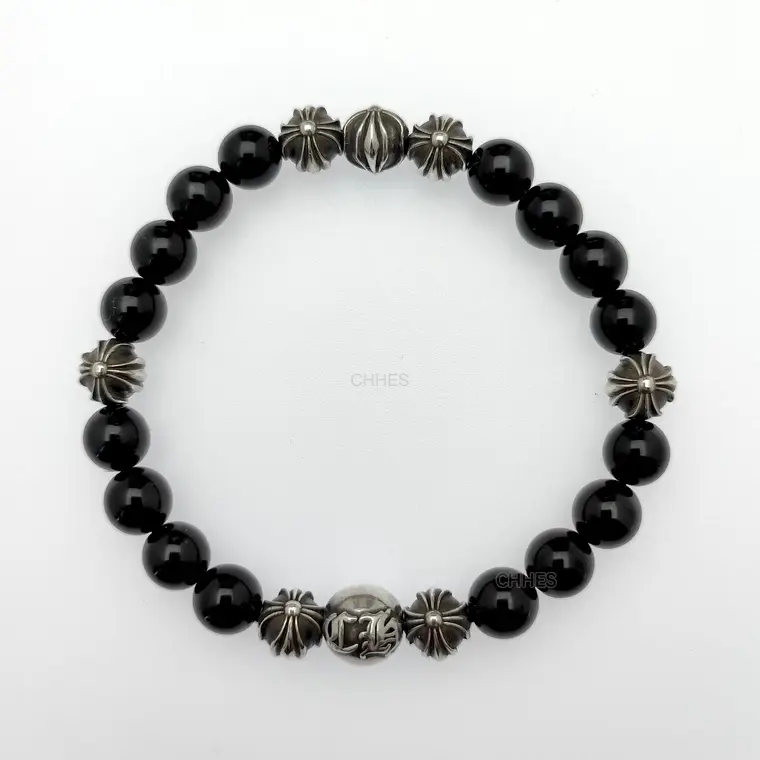 Chromehearts 克罗心 8MM黑曜石8银珠手链