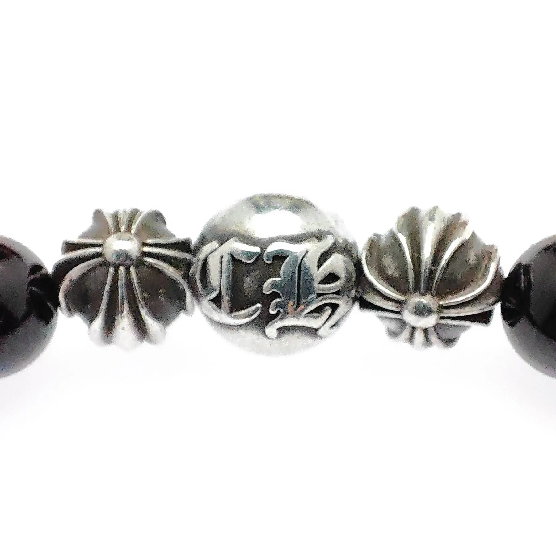 Chromehearts 克罗心 8MM黑曜石8银珠手链