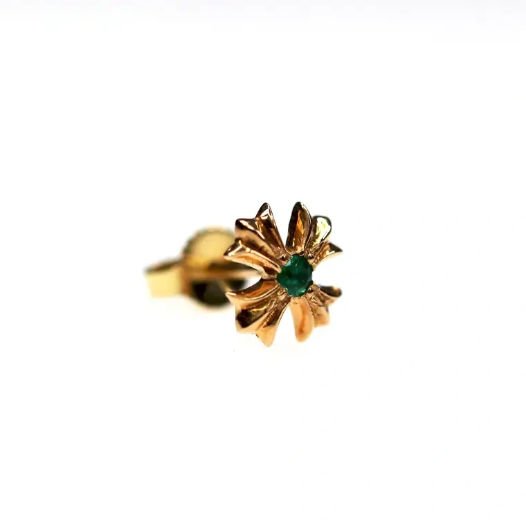 Chrome hearts 克罗心 22K黄金祖母绿小号十字花耳钉
