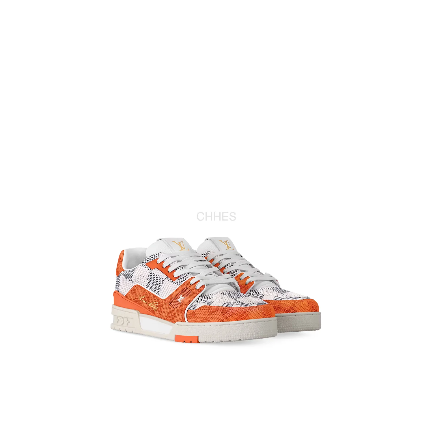 LOUIS VUITTON 男士 TRAINER 橘色棋盘格运动鞋 1AC56N