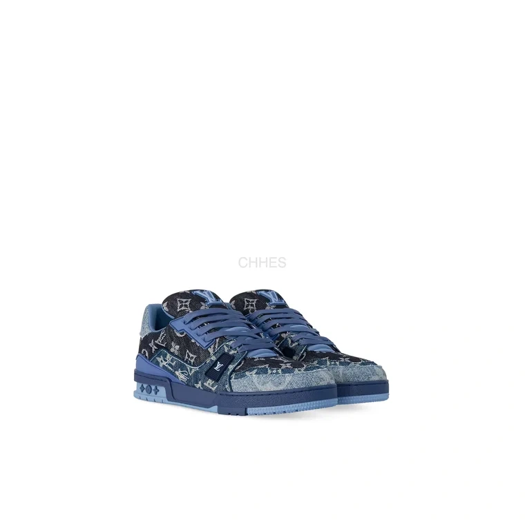 LOUIS VUITTON 男士 TRAINER 蓝色牛仔老花运动鞋 1AC4YR